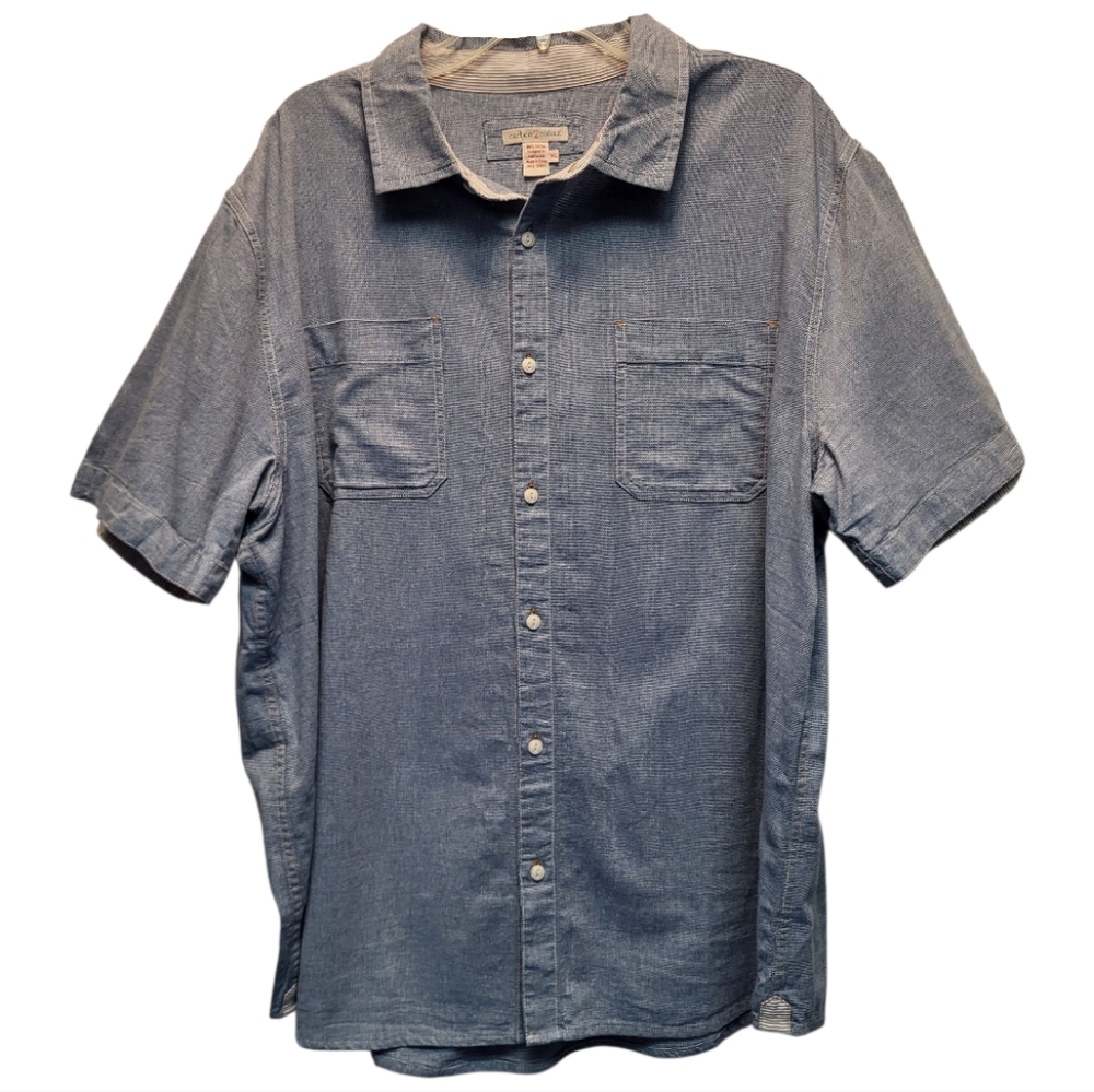 Carbon2Colbalt Men's Casual Textured Blue Button-Down Shirt - Size XL